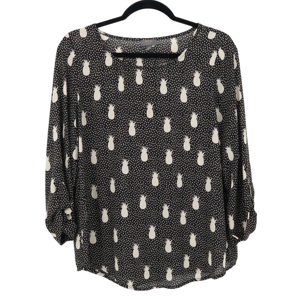 Mix By 41 Hawthorn Top Womens M Black Pineapple Novelty Office Career Boho Girly